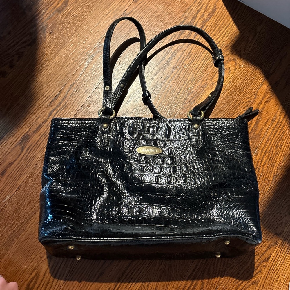 Vintage Brahman Black Crocodile-Embossed Leather Handbag
